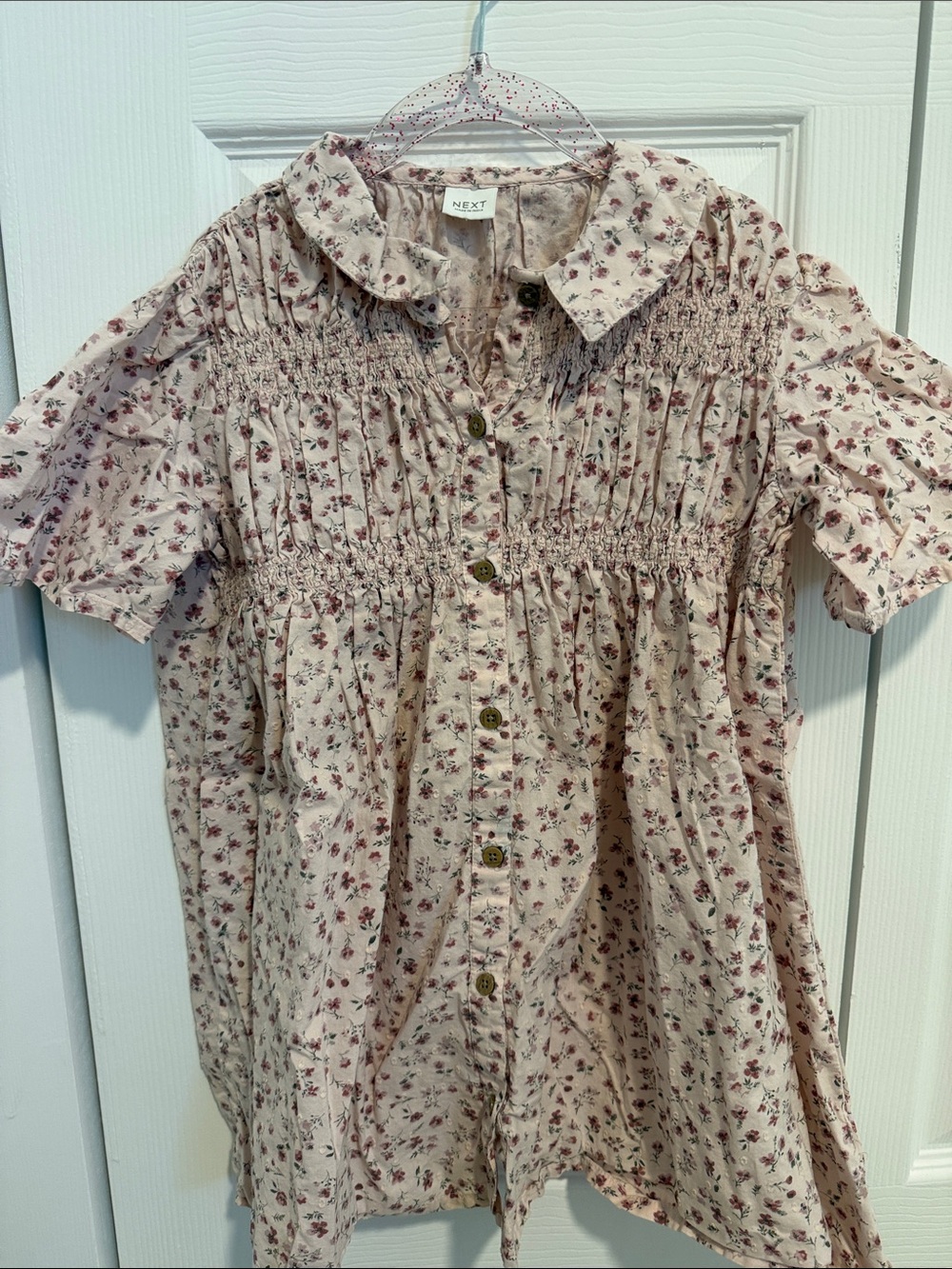 next Cream Floral Smocked Button-Up Top